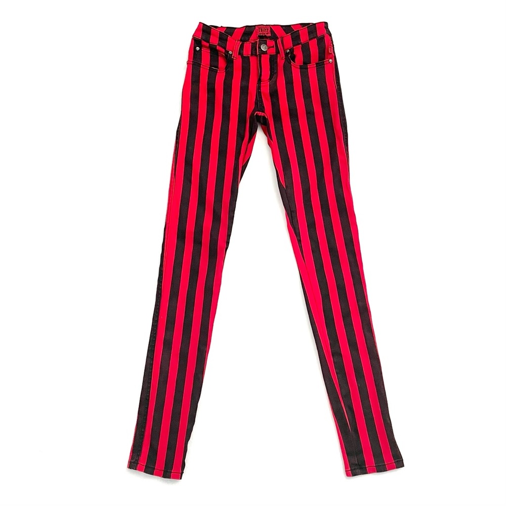 Tripp NYC Red and Black Striped Jeans Denim with Skulls